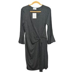 Emelia Charcoal Grey Knit Wrap Bell Sleeve Midi Dress Medium Workwear Stylish